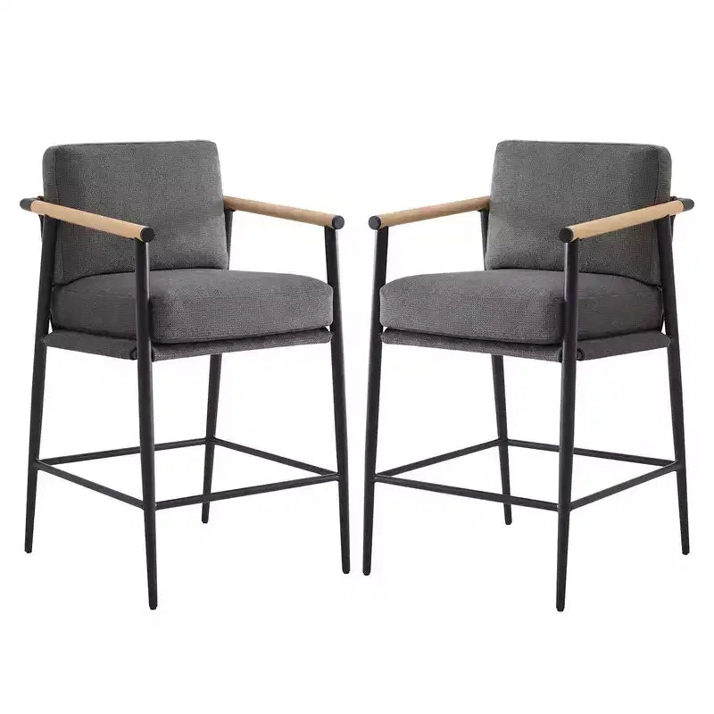 Tabourets de bar modernes Spruce&Spring avec accoudoirs et piètement en métal, lot de 2