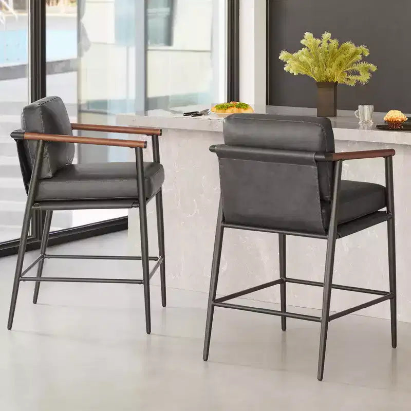 Tabourets de bar modernes Spruce&Spring avec accoudoirs et piètement en métal, lot de 2