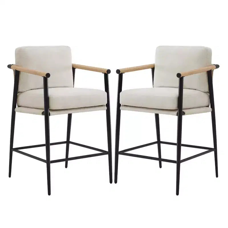 Tabourets de bar modernes Spruce&Spring avec accoudoirs et piètement en métal, lot de 2