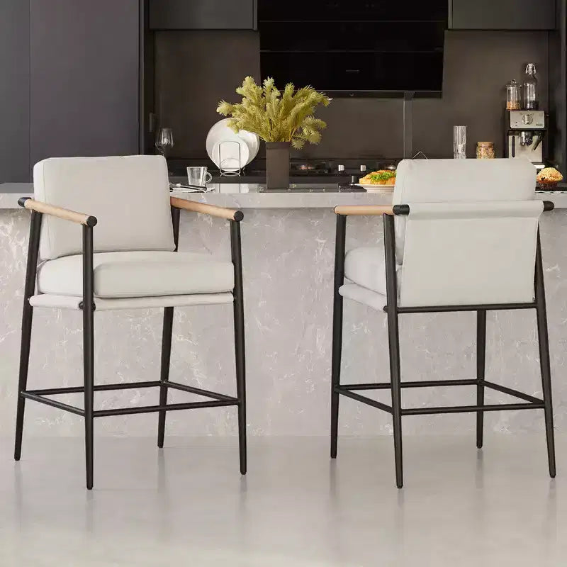 Spruce&Spring Modern Counter Stools with Arm & Metal Frame Set of 2