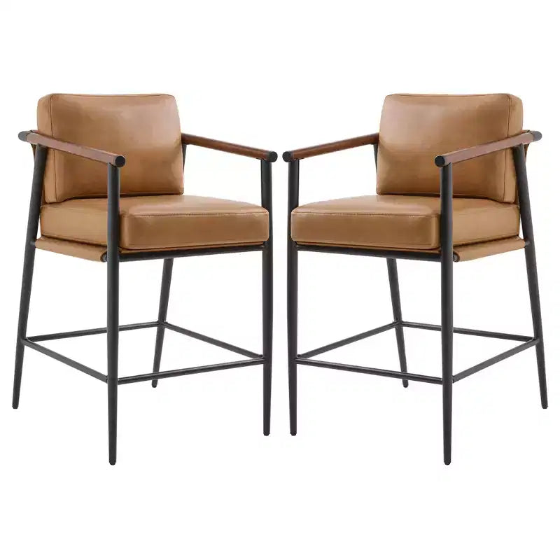 Tabourets de bar modernes Spruce&Spring avec accoudoirs et piètement en métal, lot de 2