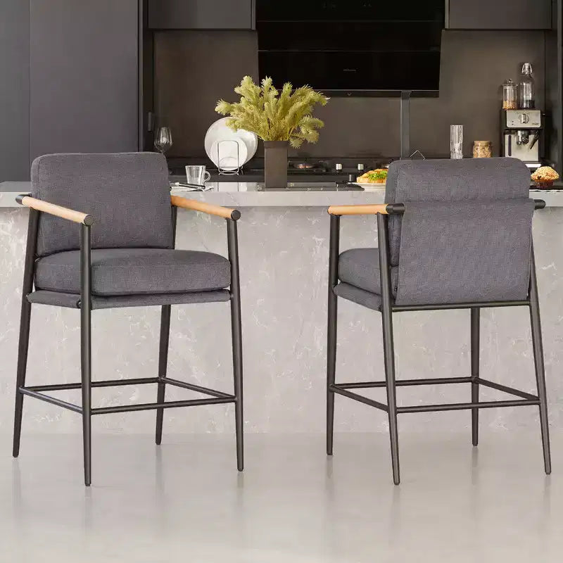 Tabourets de bar modernes Spruce&Spring avec accoudoirs et piètement en métal, lot de 2