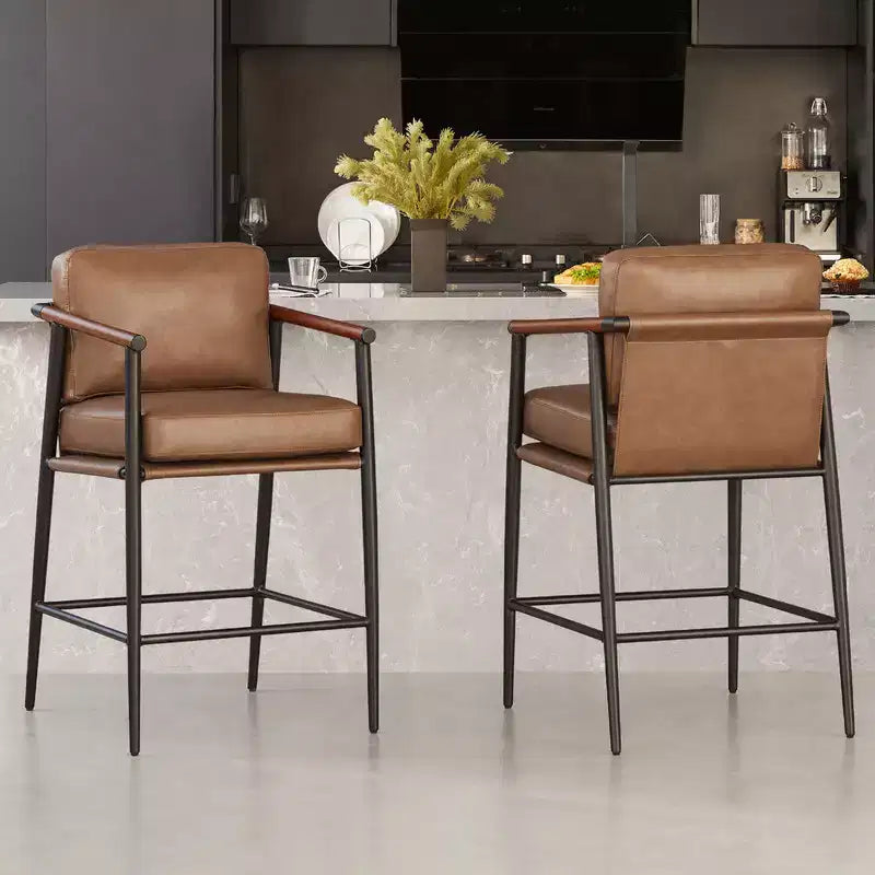 Tabourets de bar modernes Spruce&Spring avec accoudoirs et piètement en métal, lot de 2