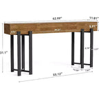 Console de table Lantine 63 pour entrée, Table de style campagnard derrière le canapé, Table basse avec cadre en métal noir pour salon, Chêne