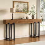 Console de table Lantine 63 pour entrée, Table de style campagnard derrière le canapé, Table basse avec cadre en métal noir pour salon, Chêne