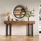 Console de table Lantine 63 pour entrée, Table de style campagnard derrière le canapé, Table basse avec cadre en métal noir pour salon, Chêne