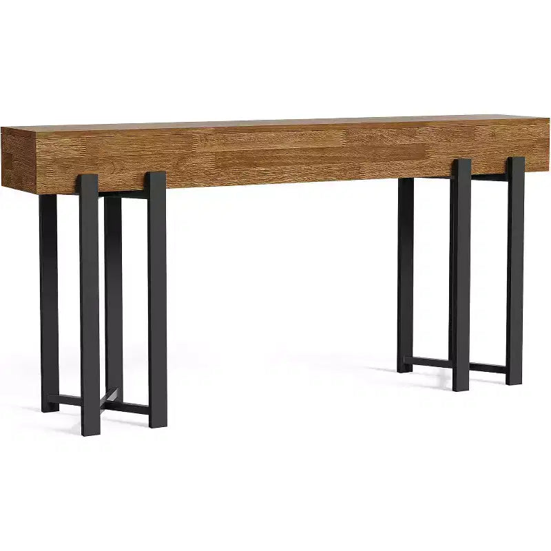 Console de table Lantine 63 pour entrée, Table de style campagnard derrière le canapé, Table basse avec cadre en métal noir pour salon, Chêne