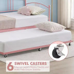 Lit de repos double en métal Coolmee avec lit gigogne, cadre de lit gigogne extractible avec tête de lit arquée, lit de repos pour invités avec support à lattes en acier