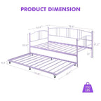 Lit de repos double en métal Coolmee avec lit gigogne, cadre de lit gigogne extractible avec tête de lit arquée, lit de repos pour invités avec support à lattes en acier
