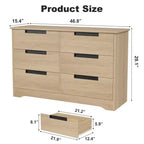 Commode à 6 tiroirs pour chambre à coucher, commode en bois de 119 cm de large avec poignées encastrées, organisateur de rangement pour vêtements, meuble TV pour couloir