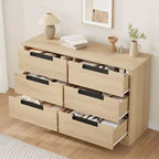 Commode à 6 tiroirs pour chambre à coucher, commode en bois de 119 cm de large avec poignées encastrées, organisateur de rangement pour vêtements, meuble TV pour couloir