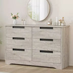 Commode à 6 tiroirs pour chambre à coucher, commode en bois de 119 cm de large avec poignées encastrées, organisateur de rangement pour vêtements, meuble TV pour couloir