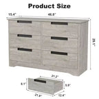 Commode à 6 tiroirs pour chambre à coucher, commode en bois de 119 cm de large avec poignées encastrées, organisateur de rangement pour vêtements, meuble TV pour couloir