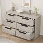 Commode à 6 tiroirs pour chambre à coucher, commode en bois de 119 cm de large avec poignées encastrées, organisateur de rangement pour vêtements, meuble TV pour couloir