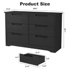 Commode à 6 tiroirs pour chambre à coucher, commode en bois de 119 cm de large avec poignées encastrées, organisateur de rangement pour vêtements, meuble TV pour couloir