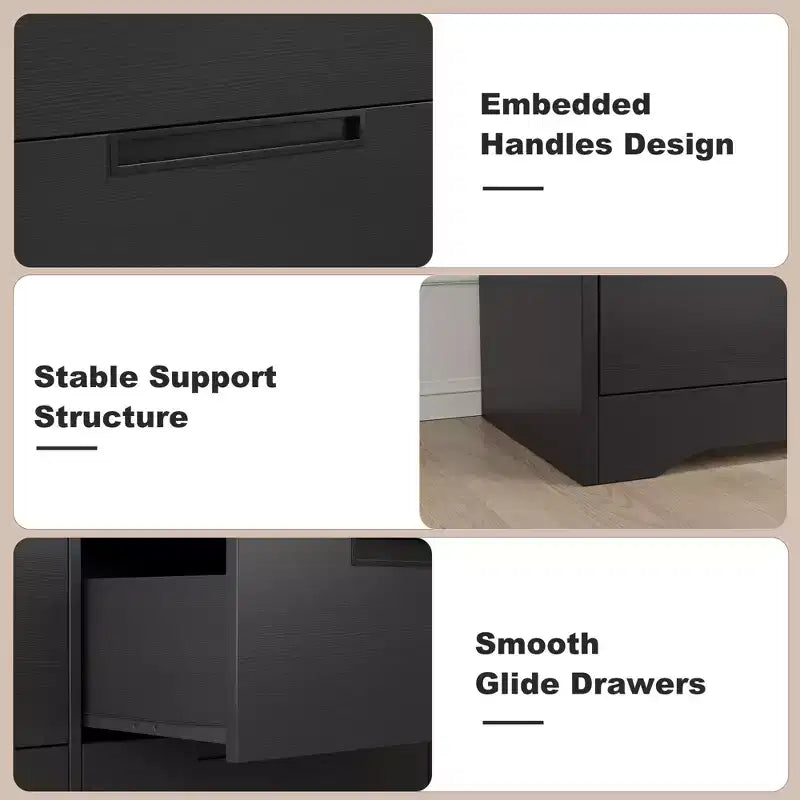 Commode à 6 tiroirs pour chambre à coucher, commode en bois de 119 cm de large avec poignées encastrées, organisateur de rangement pour vêtements, meuble TV pour couloir