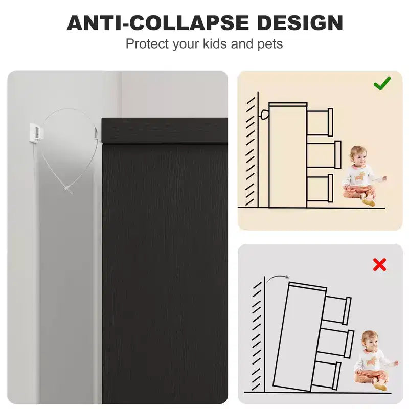 Commode à 6 tiroirs pour chambre à coucher, commode en bois de 119 cm de large avec poignées encastrées, organisateur de rangement pour vêtements, meuble TV pour couloir