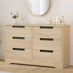 Commode à 6 tiroirs pour chambre à coucher, commode en bois de 119 cm de large avec poignées encastrées, organisateur de rangement pour vêtements, meuble TV pour couloir