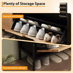 Meuble à chaussures avec 3 tiroirs basculants et tiroirs simples - Meuble de rangement à chaussures en bois et rotin dissimulé
