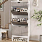 Shoe Storage Cabinet with 3 Flip Drawers, Entrance Wooden Shoe Rack with Iron Legs