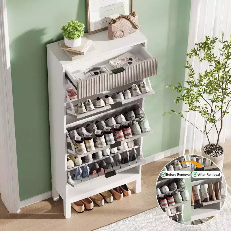 Meuble à chaussures avec 3 tiroirs basculants, étagère à chaussures d'entrée en bois avec pieds en fer