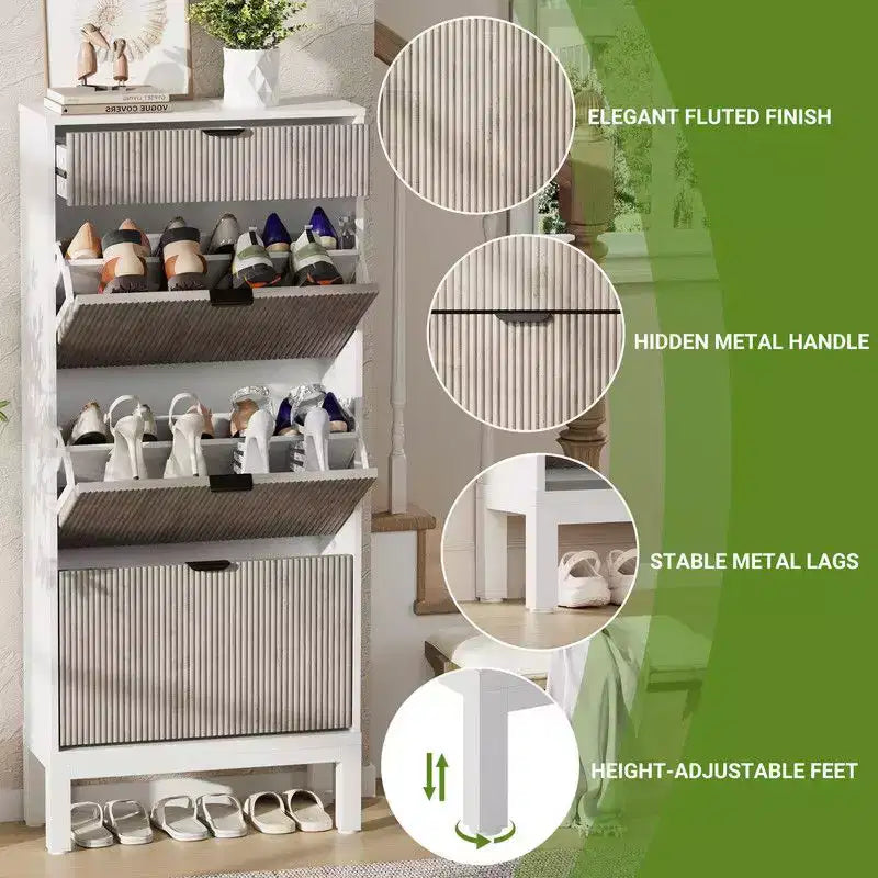 Meuble à chaussures avec 3 tiroirs basculants, étagère à chaussures d'entrée en bois avec pieds en fer