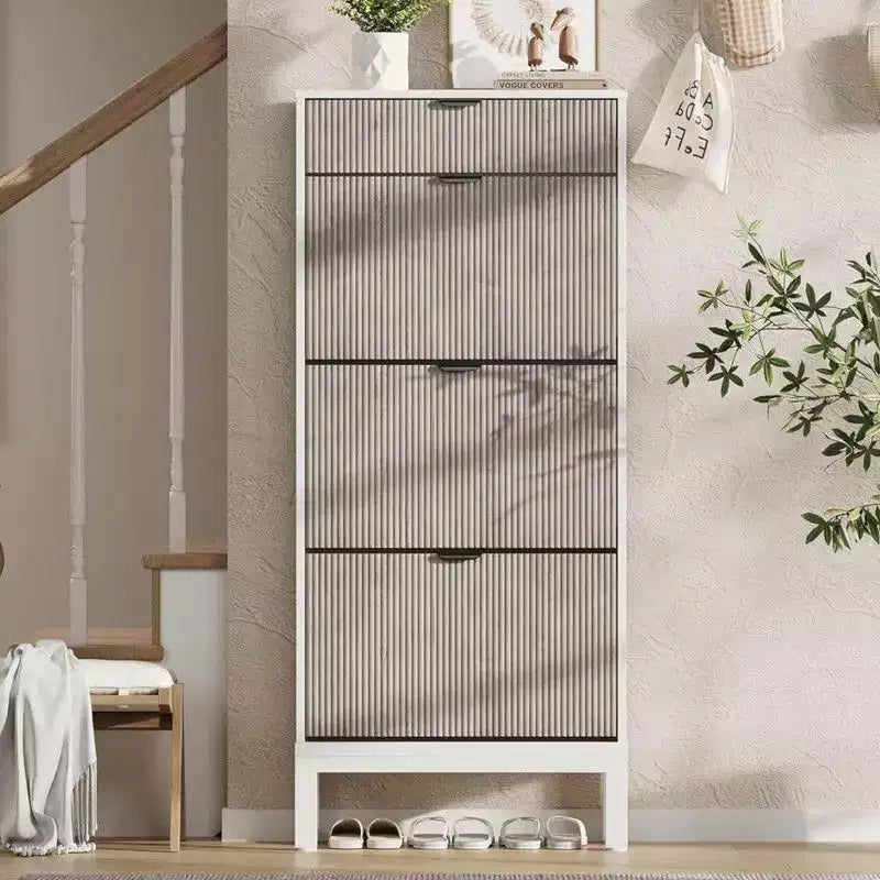 Meuble à chaussures avec 3 tiroirs basculants, étagère à chaussures d'entrée en bois avec pieds en fer