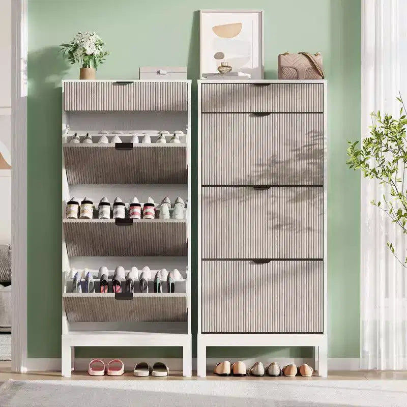 Meuble à chaussures avec 3 tiroirs basculants, étagère à chaussures d'entrée en bois avec pieds en fer