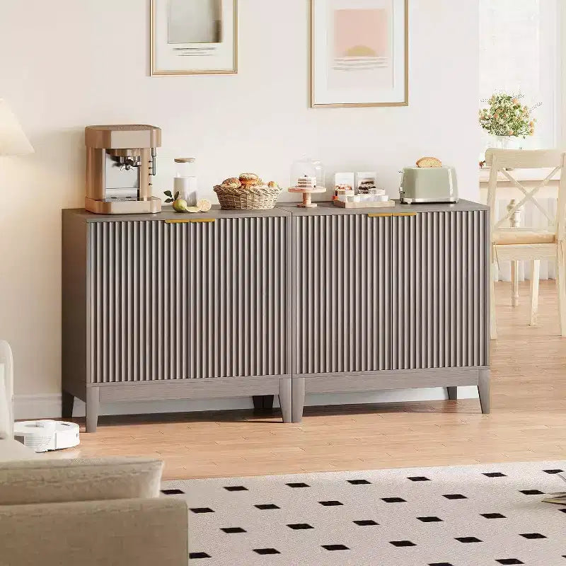 Acekool Buffet bahut à 32 cannelures avec étagères réglables, accent moderne du milieu du siècle, entrée ou cuisine