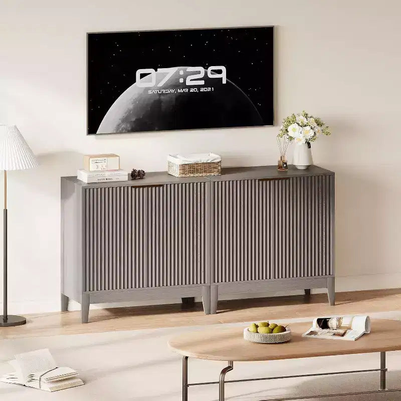 Acekool Buffet bahut à 32 cannelures avec étagères réglables, accent moderne du milieu du siècle, entrée ou cuisine