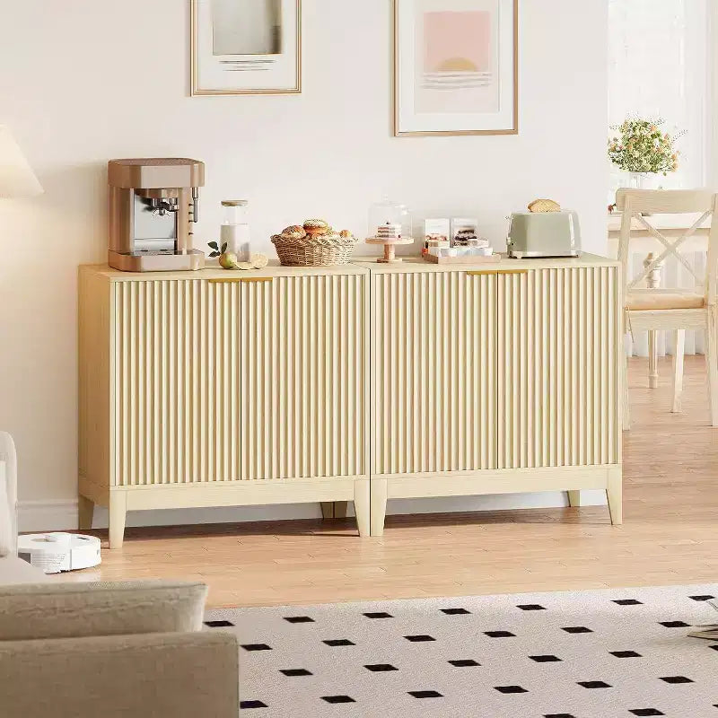 Acekool Buffet bahut à 32 cannelures avec étagères réglables, accent moderne du milieu du siècle, entrée ou cuisine