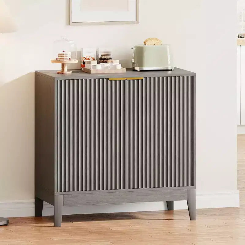 Acekool Buffet bahut à 32 cannelures avec étagères réglables, accent moderne du milieu du siècle, entrée ou cuisine