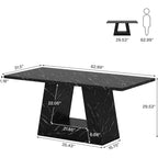 Table à manger Lantine 4-6 places, 63" Moderne en bois avec plateau imitation marbre et base robuste pour cuisine, salon, noir