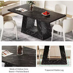 Table à manger Lantine 4-6 places, 63" Moderne en bois avec plateau imitation marbre et base robuste pour cuisine, salon, noir