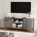 Meuble TV 65 pouces, meuble de divertissement TV moderne du milieu du siècle avec armoires de rangement et étagères ouvertes, meuble TV en bois pour le salon