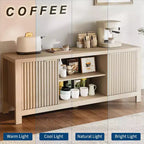 Meuble TV 65 pouces, meuble de divertissement TV moderne du milieu du siècle avec armoires de rangement et étagères ouvertes, meuble TV en bois pour le salon