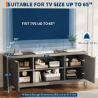 Meuble TV 65 pouces, meuble de divertissement TV moderne du milieu du siècle avec armoires de rangement et étagères ouvertes, meuble TV en bois pour le salon