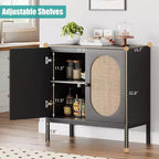 Lot de 2 buffets en rotin Acekool avec étagères réglables, meubles de cuisine avec plan de travail pour salon, couloir, salle à manger
