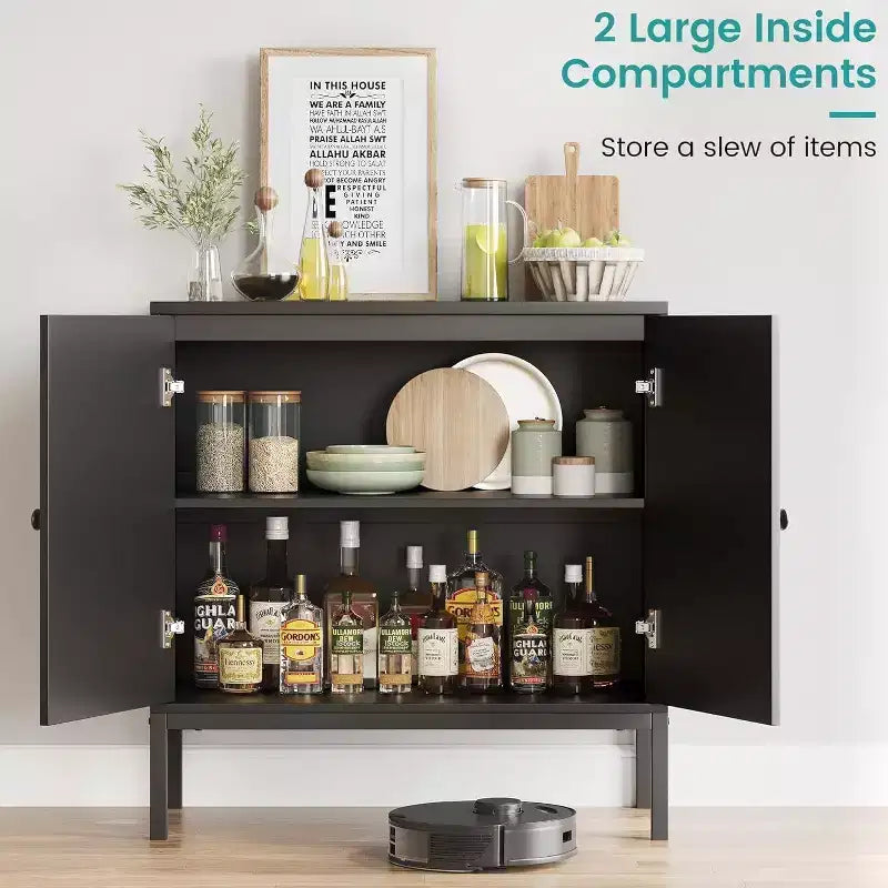 Lot de 2 buffets en rotin Acekool avec étagères réglables, meubles de cuisine avec plan de travail pour salon, couloir, salle à manger