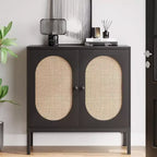 Lot de 2 buffets en rotin Acekool avec étagères réglables, meubles de cuisine avec plan de travail pour salon, couloir, salle à manger