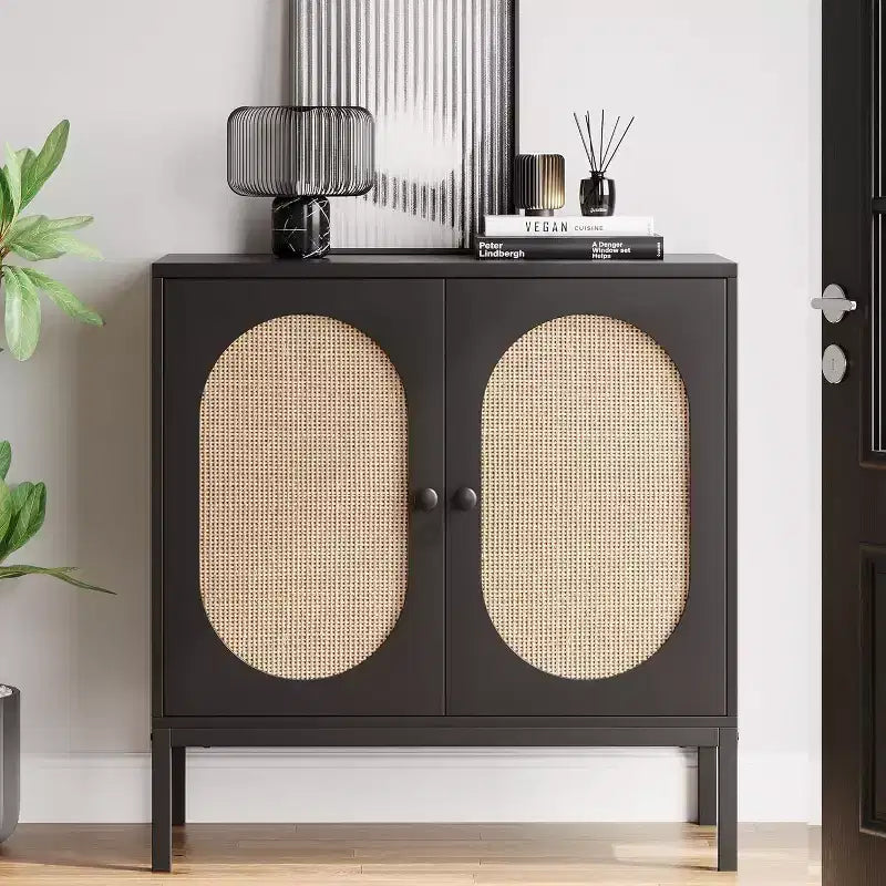 Lot de 2 buffets en rotin Acekool avec étagères réglables, meubles de cuisine avec plan de travail pour salon, couloir, salle à manger