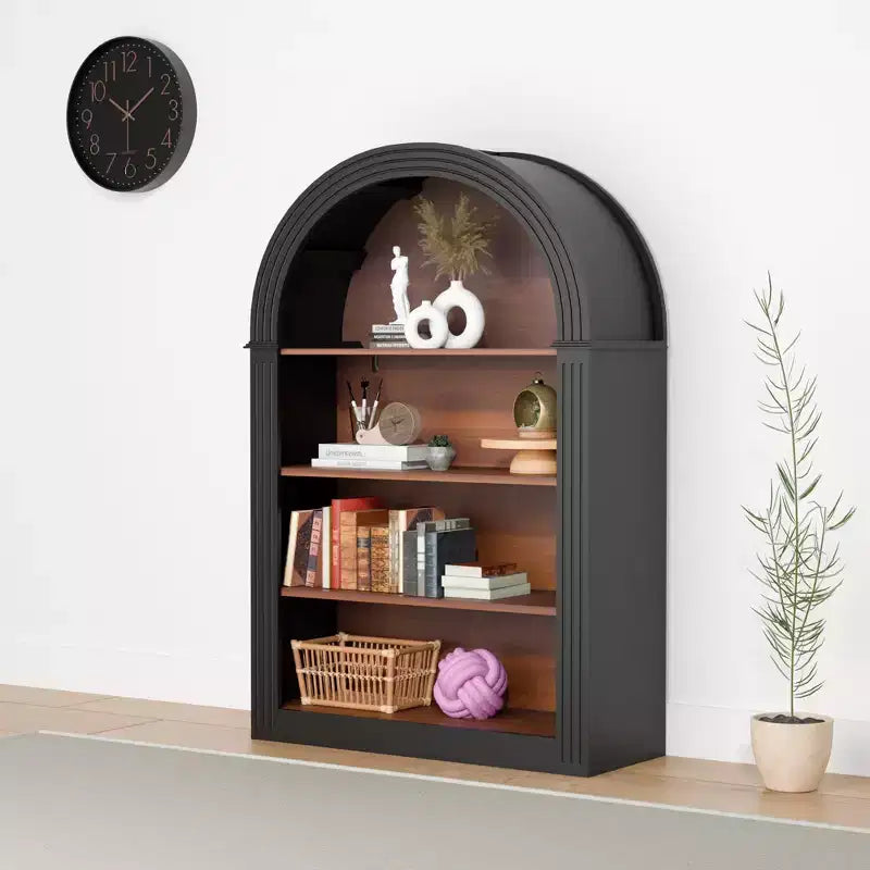 Okak Armoire de Rangement Antique à Niche, Meuble de Rangement avec 4 Étagères, Armoire Autonome pour Salon, Couloir et Bureau, Noir