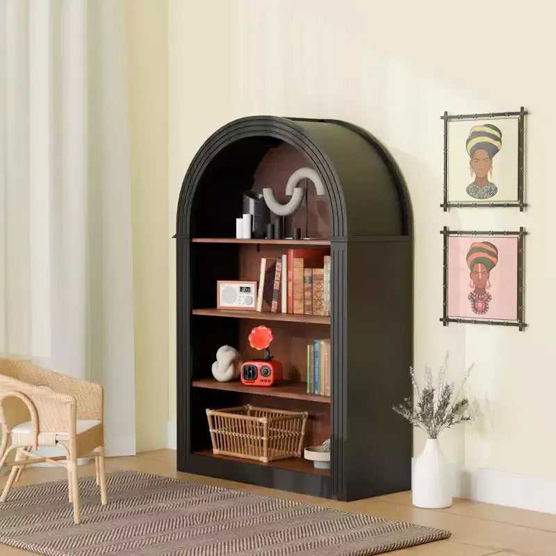 Okak Armoire de Rangement Antique à Niche, Meuble de Rangement avec 4 Étagères, Armoire Autonome pour Salon, Couloir et Bureau, Noir