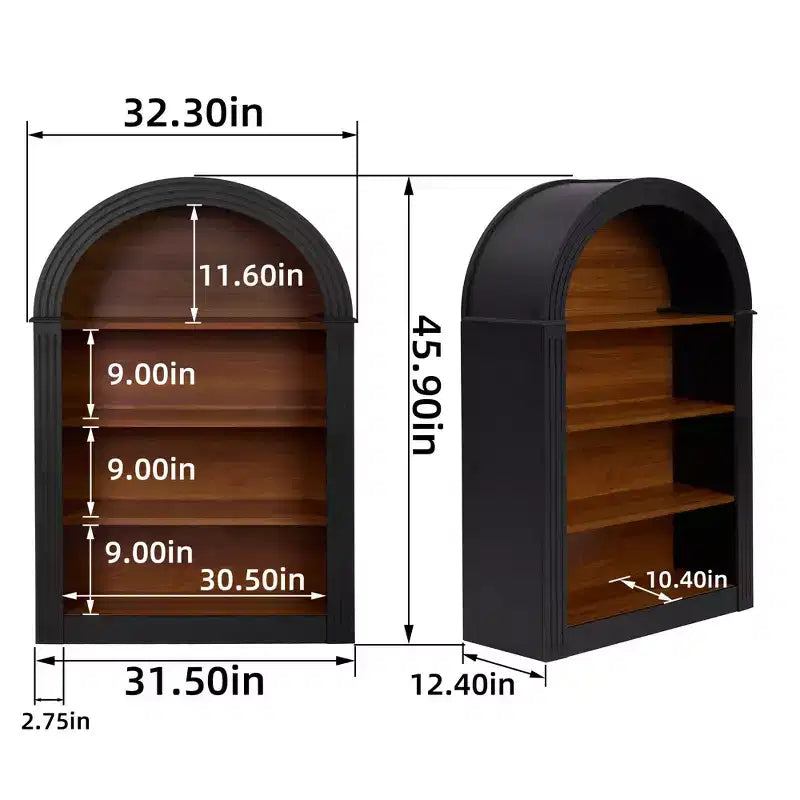 Okak Armoire de Rangement Antique à Niche, Meuble de Rangement avec 4 Étagères, Armoire Autonome pour Salon, Couloir et Bureau, Noir