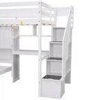 Lit superposé double en bois avec bureau et escalier, lit mezzanine double en L avec rangements et étagères