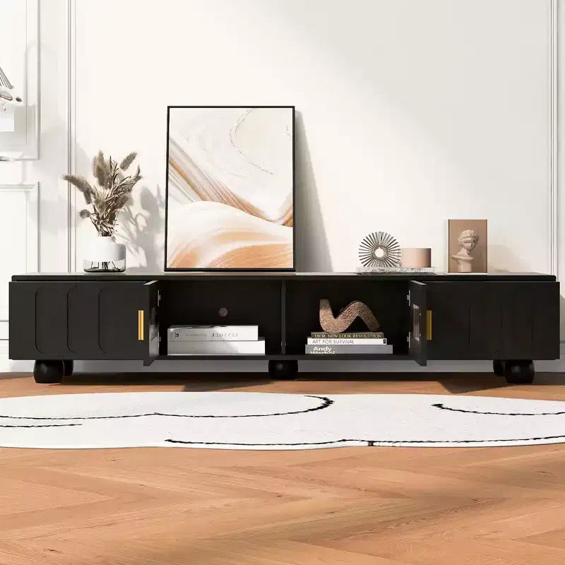 Bestier 71 Meuble TV Moderne pour Téléviseurs jusqu'à 80 Pouces, Meuble TV avec Porte en Verre, Meuble de Rangement TV avec 2 Tiroirs et Passe-Câbles pour Salon