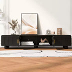 Bestier 71 Meuble TV Moderne pour Téléviseurs jusqu'à 80 Pouces, Meuble TV avec Porte en Verre, Meuble de Rangement TV avec 2 Tiroirs et Passe-Câbles pour Salon
