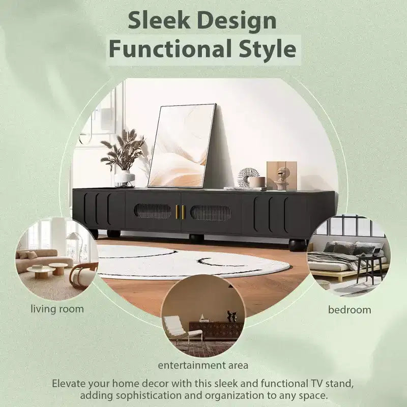 Bestier 71 Meuble TV Moderne pour Téléviseurs jusqu'à 80 Pouces, Meuble TV avec Porte en Verre, Meuble de Rangement TV avec 2 Tiroirs et Passe-Câbles pour Salon