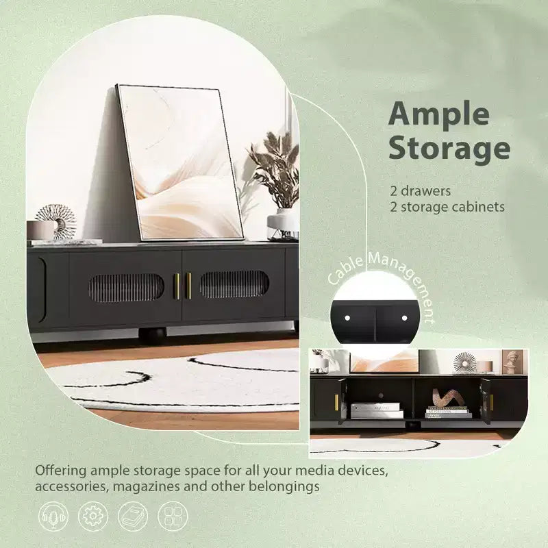 Bestier 71 Meuble TV Moderne pour Téléviseurs jusqu'à 80 Pouces, Meuble TV avec Porte en Verre, Meuble de Rangement TV avec 2 Tiroirs et Passe-Câbles pour Salon