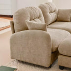 Canapé d'angle et pouf Cloud - Chenille moelleuse, mousse haute densité capitonnée, canapé d'angle compact pour salon